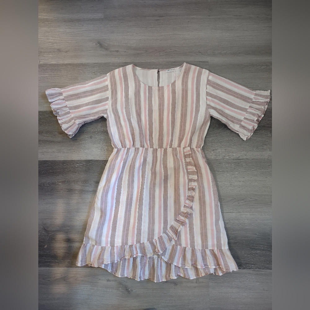 Beachy Striped Linen Ruffle Dress
